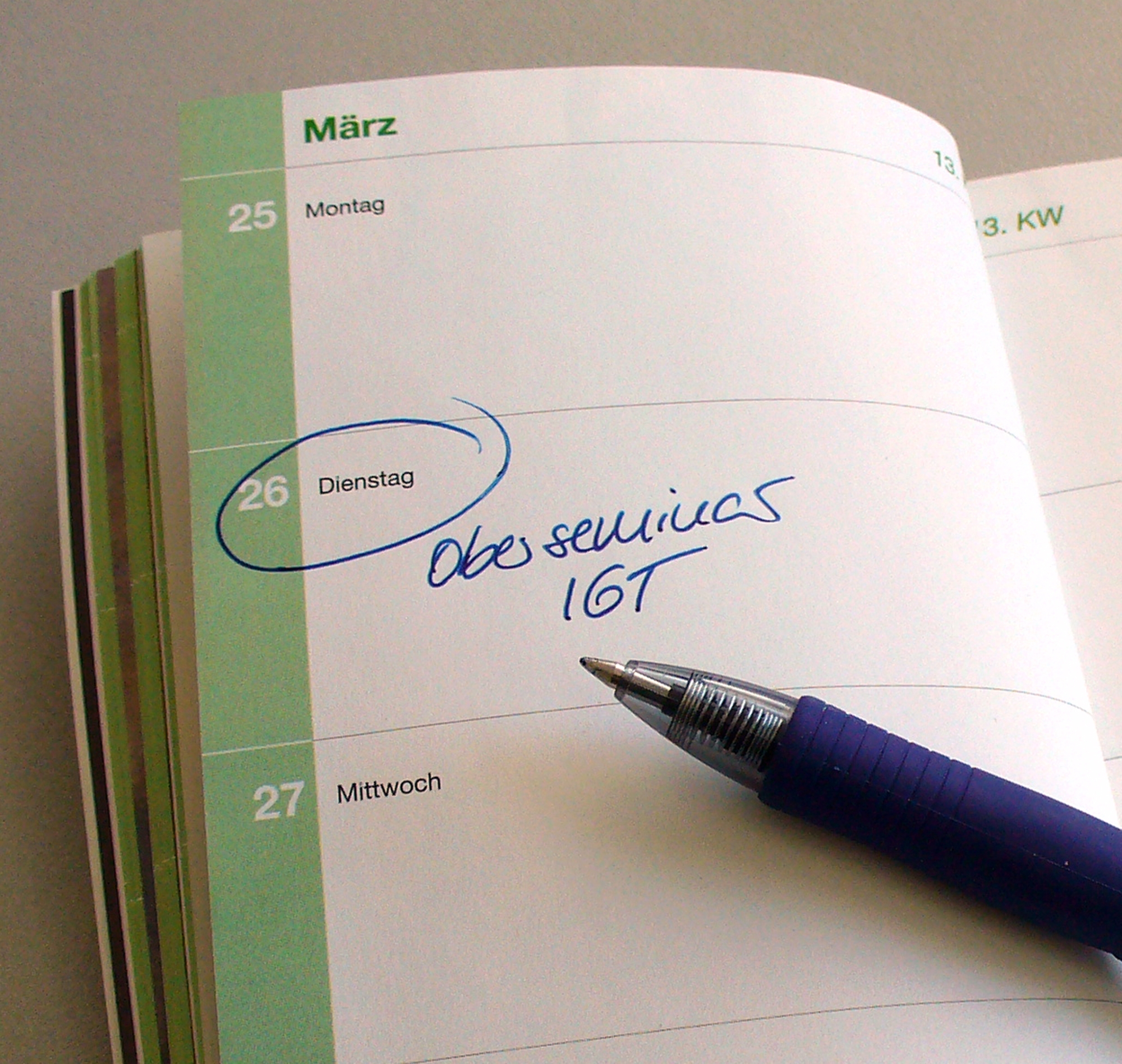 Eintrag in einen Tischkalender, Erinnerung an das Oberseminar IGT